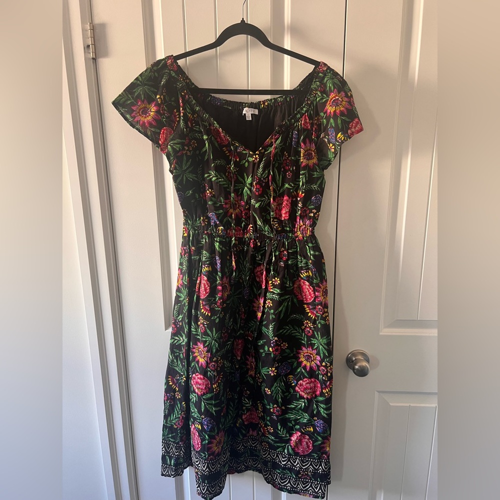 Patrons of Peace Black Midi Dress with Pink & Green Floral Print - Picture 2 of 8